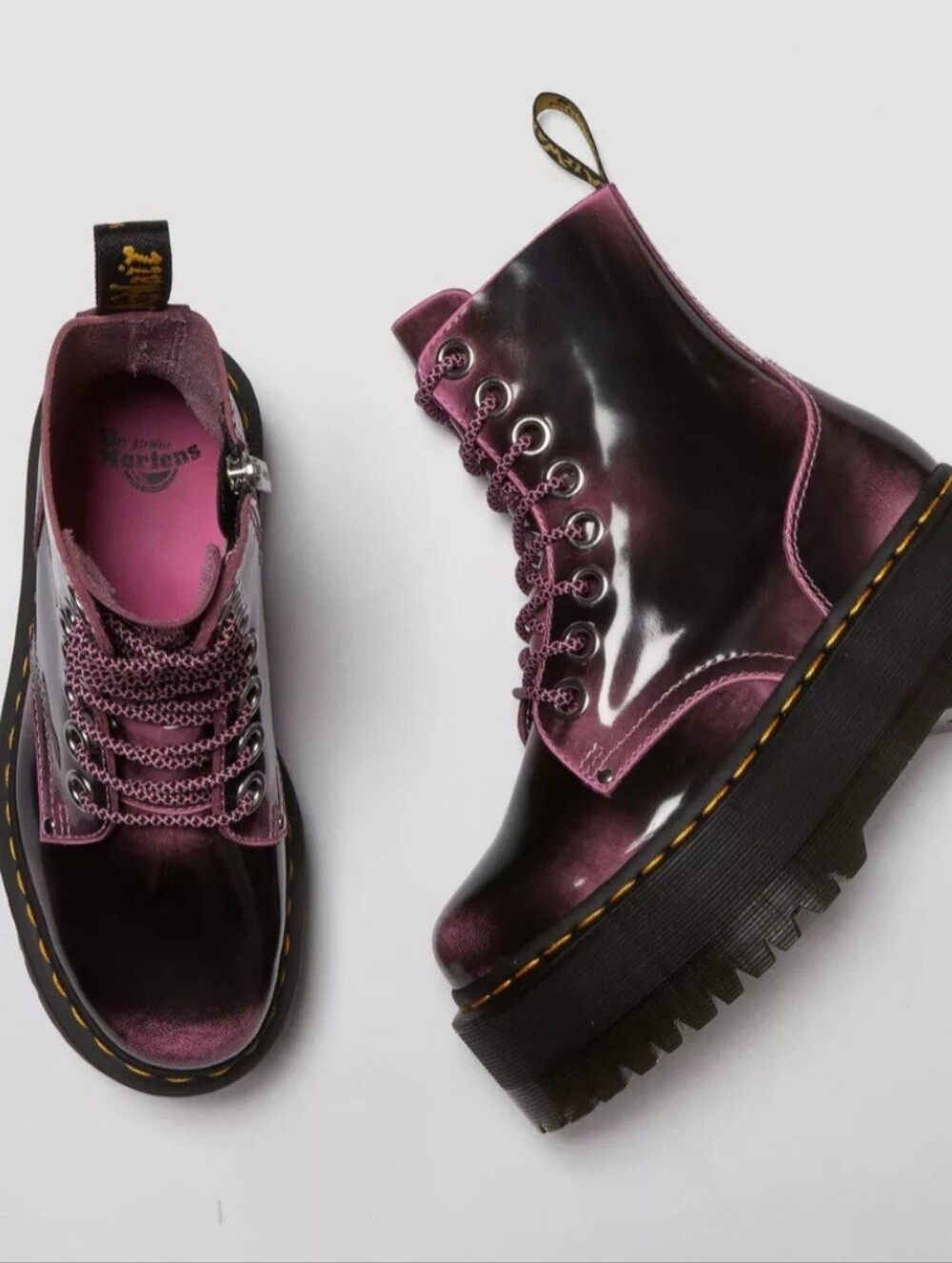 Dr. Martens Women's Glossy Plum Lace-Up Platform Boots